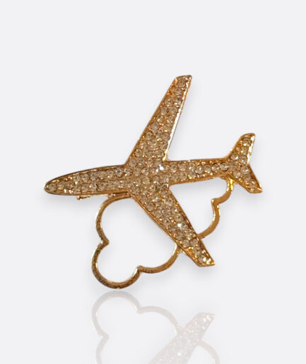 Altın Uçak Broş – Taşlı Modern Tasarım