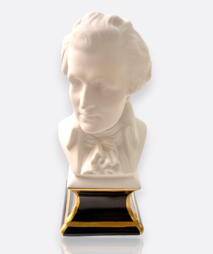 Porcelaines Tharaud Limoges “Mozart” Porselen Büst – Altın Yaldız Kaideli Koleksiyon Parçası