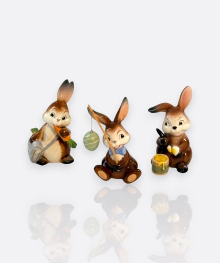 Goebel porselen 3'lü tavşan figürü Almanya, 20. Yüzyıl Ortası