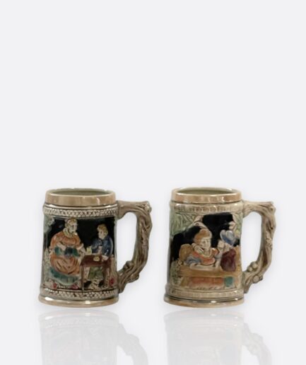 Vintage Alman Tarzı Seramik Bira Kupası Çifti (1950’ler)