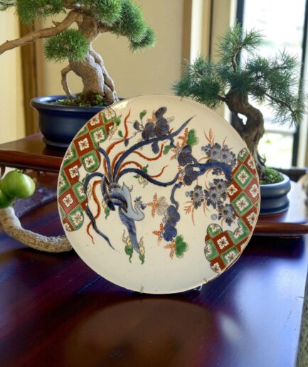 Japon Imari Tarzı Antik Tabak – Kuş ve Çiçek Motifli (19. Yüzyıl Sonu)