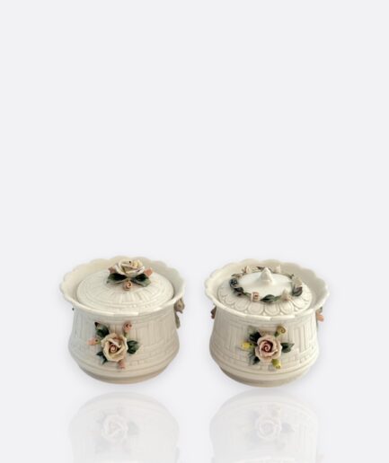 Capodimonte El İşçiliği Porselen Şekerlik Çifti – İtalya, 1950’ler