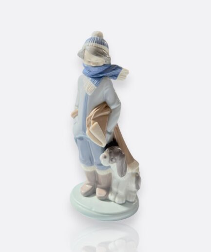 Lladró – Porselen Figür “Winter Boy with Dog” (1983)