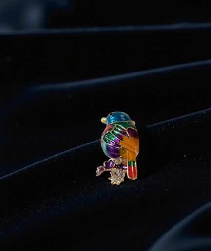 Renkli Kuş Broş – Emaye & Taşlı Vintage Takı