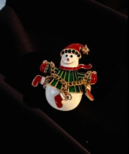 Yılbaşı Temalı Kardan Adam Figürlü Mine İşlemeli Broş