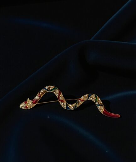 Yılan Broş – Taş Detaylı Vintage Takı