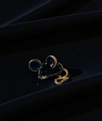 Siyah Fare Broş – Taş Detaylı Vintage Takı