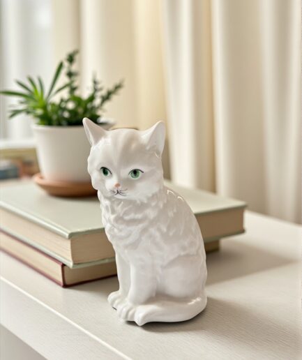 Herend – El Yapımı Porselen Beyaz Kedi Figür (Macaristan, 20. yy)