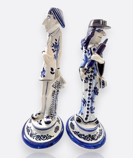 El Boyaması Delft Tarzı Seramik Figür Mumluk Çifti (Hollanda Tarzı, Mavi-Beyaz)